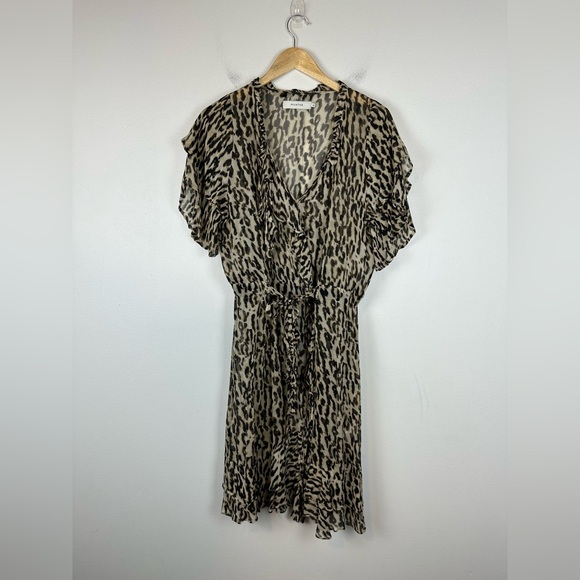 Munthe Gladiator Leopard Ruffle V Neck Midi Dress Women’s Sz 40 - Picture 3 of 8